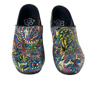 Sanita Shoes Womens Size 41 Multicolor‎ Floral Patent Leather Clogs Comfort Work